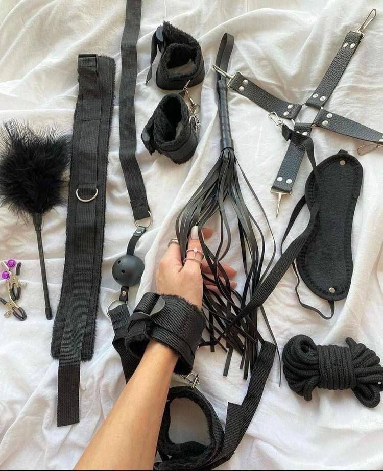 BDSM set (cuffs, flogger, mask)